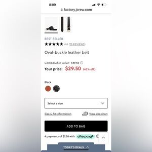 J. Crew Black Leather belt